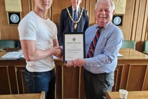 Town Mayor 2023-24 presenting Army Cadet with his Certificate of Appreciation